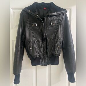 5/48 Black Leather Jacket with Ribbed Accents